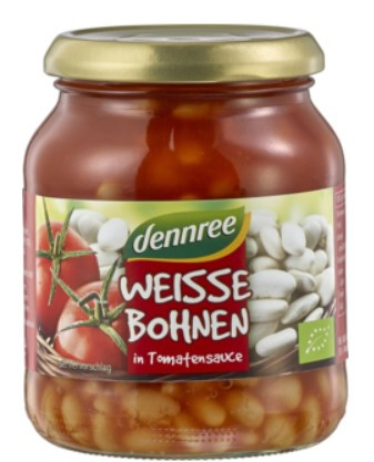 Fehér bab paradicsomos szószban, bio, Dennree (350g)