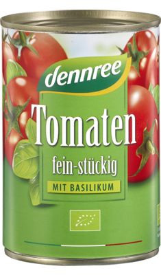 Darabolt paradicsom konzerv bazsalikommal, bio, Dennree (400g)