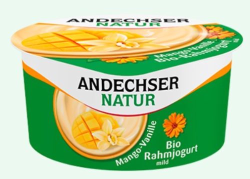 Könnyű gyümölcsjoghurt, mangó-vanília, bio, Andechser (150g)