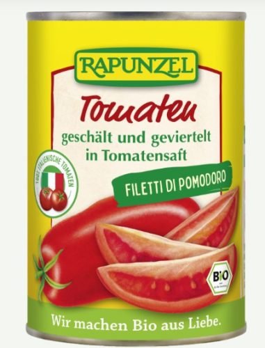 Hámozott paradicsom, negyedelt, bio, Rapunzel (400g)