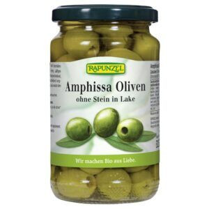 Amphissa zöld olivabogyó lében, magozott, bio, Rapunzel (315ml)