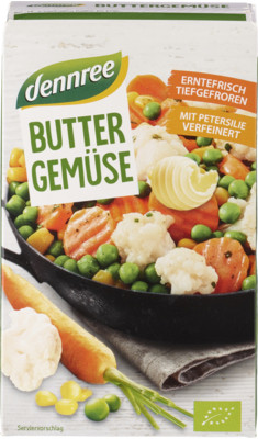 Vajas zöldségkeverék, fagyasztott, bio, Dennree (300g)