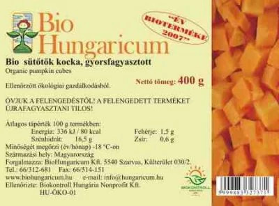 Sütőtök kocka, fagyasztott, bio, BioHungaricum (400g)