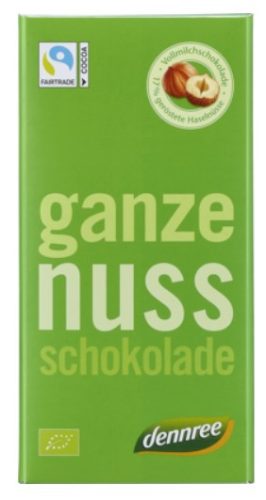Tejcsokoládé egész mogyoróval, bio, Dennree (100g)