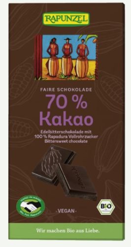 Keserű csokoládé, 70%- os kakaótartalommal, bio, Rapunzel (80g)