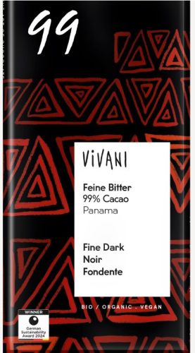 Keserű csokoládé 99% kakaó tartalommal, bio, Vivani (850g)