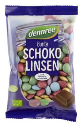 Csokoládés drazsé, tejcsokoládéval bevonva, bio, Dennree (100g)