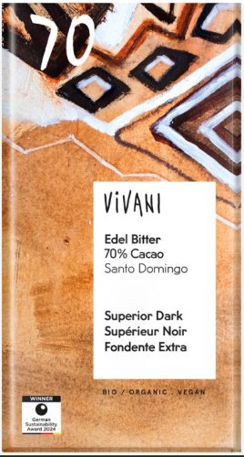 Keserű csokoládé, Ecuador, 70% kakaótartalommal, bio, Vivani (100g)