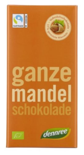 Tejcsokoládé egész mandulával, bio, Dennree (100g)