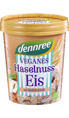 Vegán mogyoró fagylalt zabtejből, bio, Dennree (500ml)